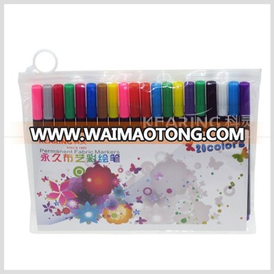 Kearing 20pcs /set colorful 2.0mm non toxic waterproof Fabric Pens Kids DIY Permanent Marker#FM220