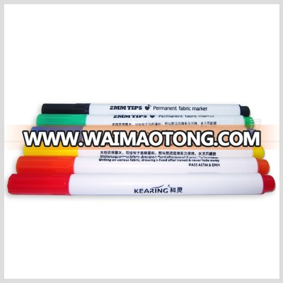 Kearing brand 6pcs as a set white barrel colorful permanent T-shirt marker with blister card#FM206